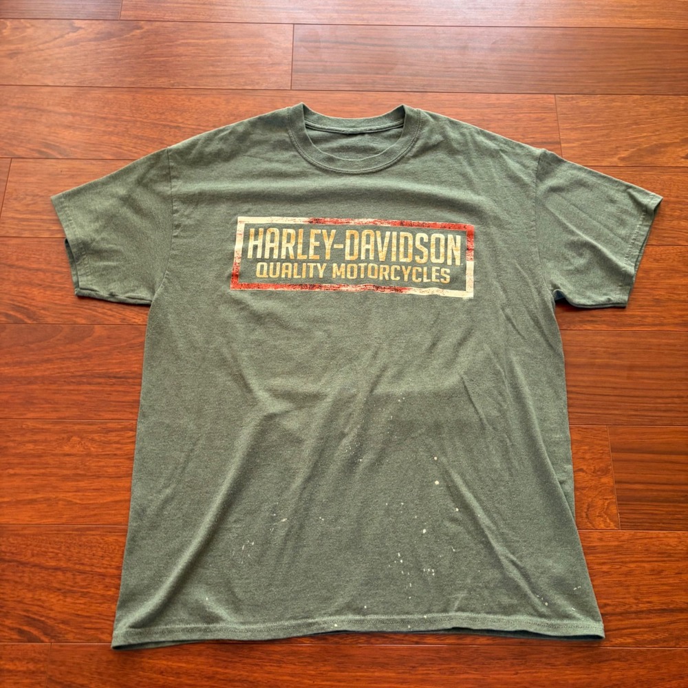 Harley-Davidson TNT Quincy Illinois Graphic T-Shirt Olive Green XL Streetwear